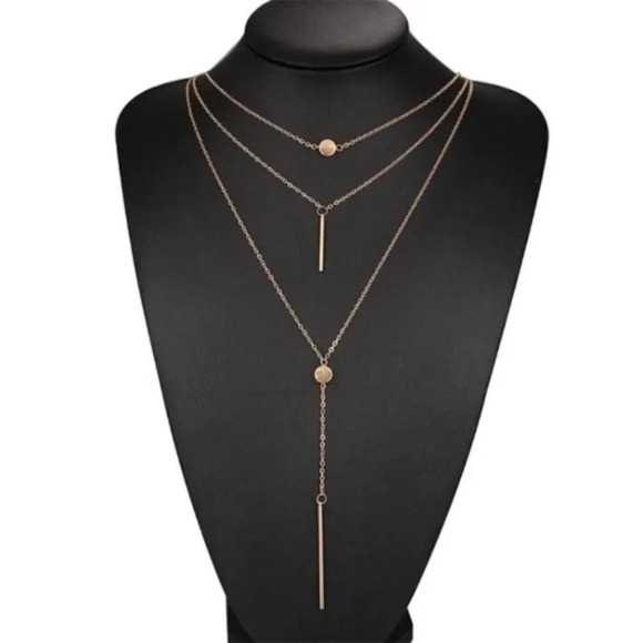 Dainty Layered Lariat Bar Circle Necklace - Picture 2 of 3